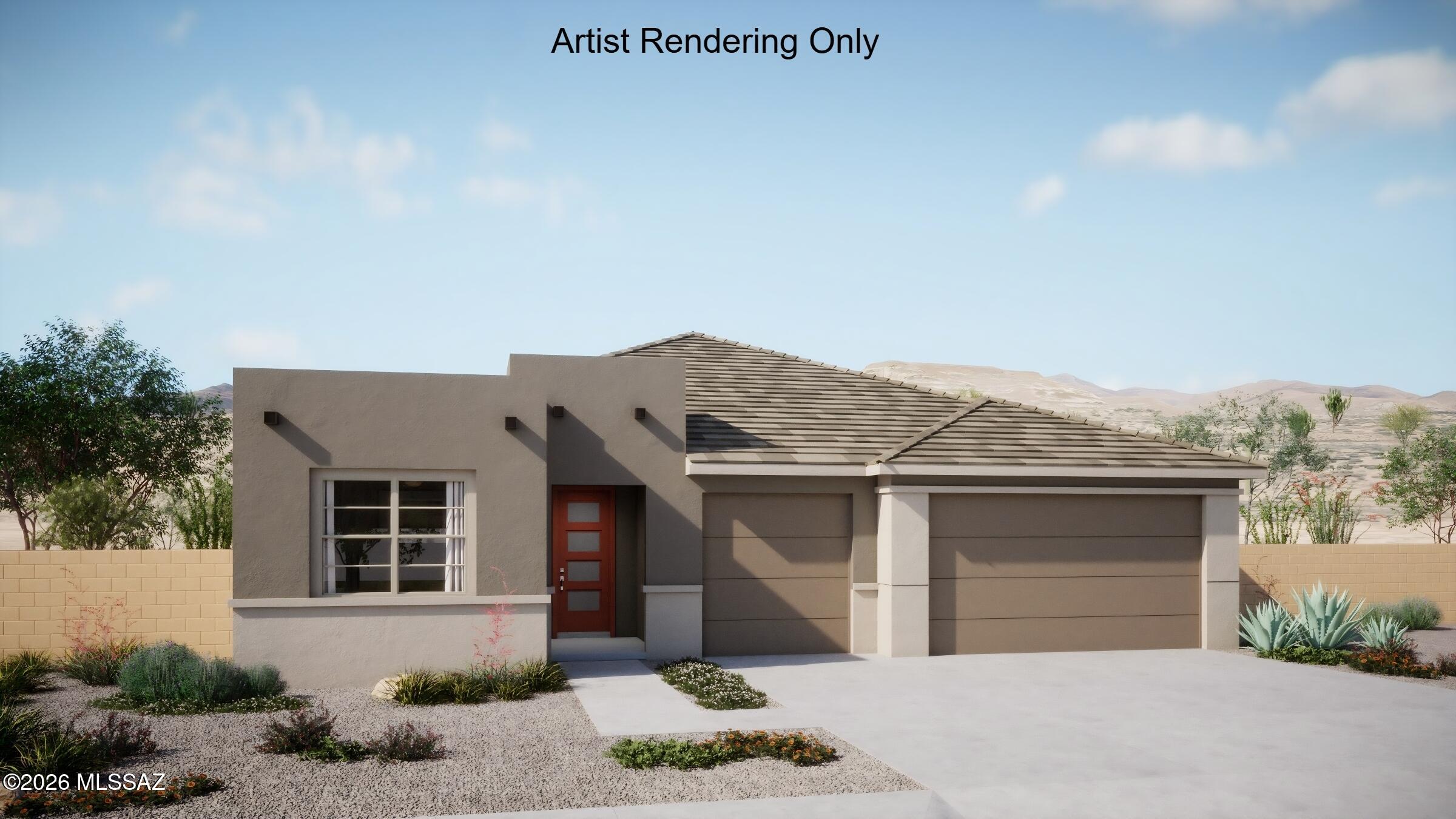 Auburn plan with Desert Modern elevation features open concept floorplan with Greatroom, dining area & spacious kitchen. The stylish kitchen boasts gas cooktop, quartz countertops, center island & corner walk-in pantry. Owner's suite features huge walk-in closet, vanity with twin sinks, linen closet & walk-in shower. Bedrooms 2 & 3 share a full bath. Bedroom 4 and an additional full bath are located next to Owner's Suite. Enjoy the pleasure of outdoor gatherings on the covered back patio which includes a gas BBQ stub-out. Includes Refrigerator, Washer/Dryer and faux wood blinds.