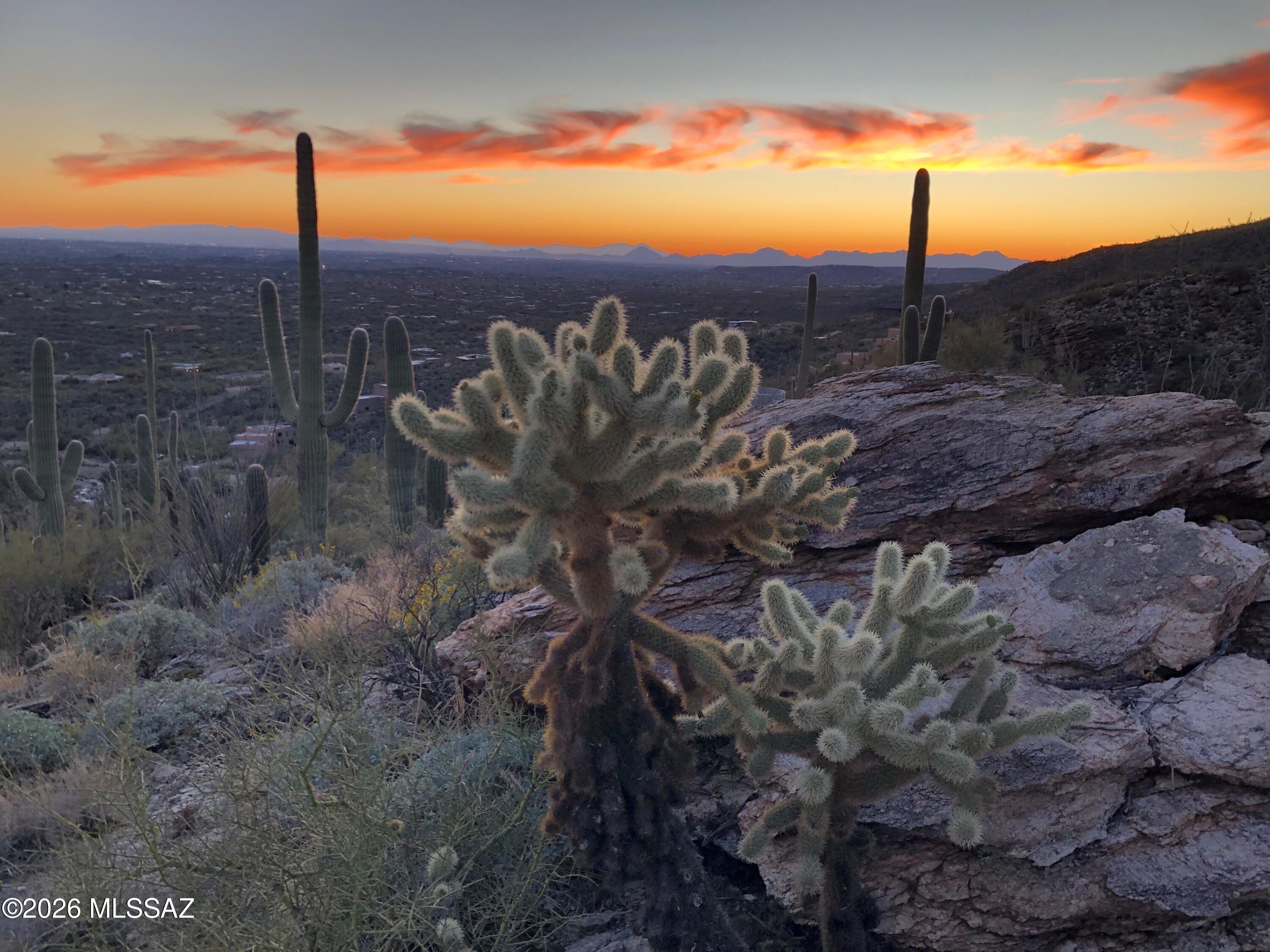 Experience some of the most breathtaking panoramic views in the Tucson Valley--at a price that's hard to match. Nestled at the base of Mt. Lemmon on over 3 acres, this exceptional homesite is one of the highest custom lots available on Tucson's northeast side.
Follow the driveway to a partially graded building site and envision your dream home surrounded by stunning natural beauty. Thoughtful placement of your future residence can capture sweeping vistas of the Tucson city lights, dramatic canyon views at the rear of the property, and spectacular mountain ranges in every direction. Utilities are conveniently available, underground electric and Water located at the road. Located within the highly acclaimed Tanque Verde School District and free from HOA restrictions.