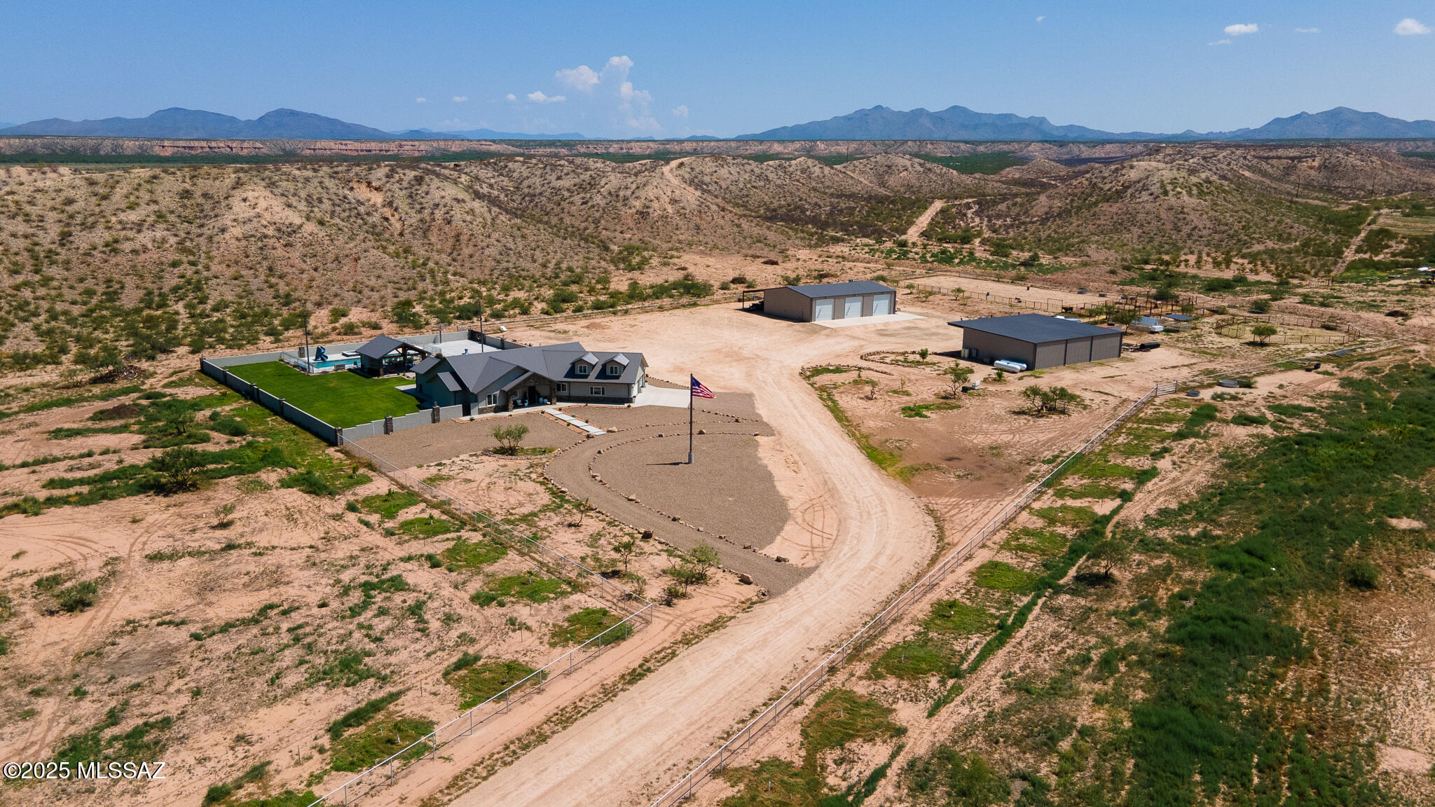 The Ramsey Ranch! If you've been dreaming of wide-open spaces, country air, and room to live the ranch lifestyle, this property has it all. The 3,551sqft home is inviting with 4beds, 3.5baths, an open floor plan, granite countertops, oversized doors, a spacious laundry with cabinets & a stone-surround wood-burning fireplace perfect for cozy evenings. Outside, the land is set up and ready for work or play with horse-ready features that include 2 pastures, riding arena, 8 steel corrals & a 72x60 hay barn. For gathering, a heated pool & spa, gazebo with outdoor shower and half bath & a basketball/pickleball court. The Working ranch includes a 50x75 insulated 3-bay shop, 100sqft meat locker, 22kw generator, private internet tower, plus 90 mature pecan trees. A must see!!!