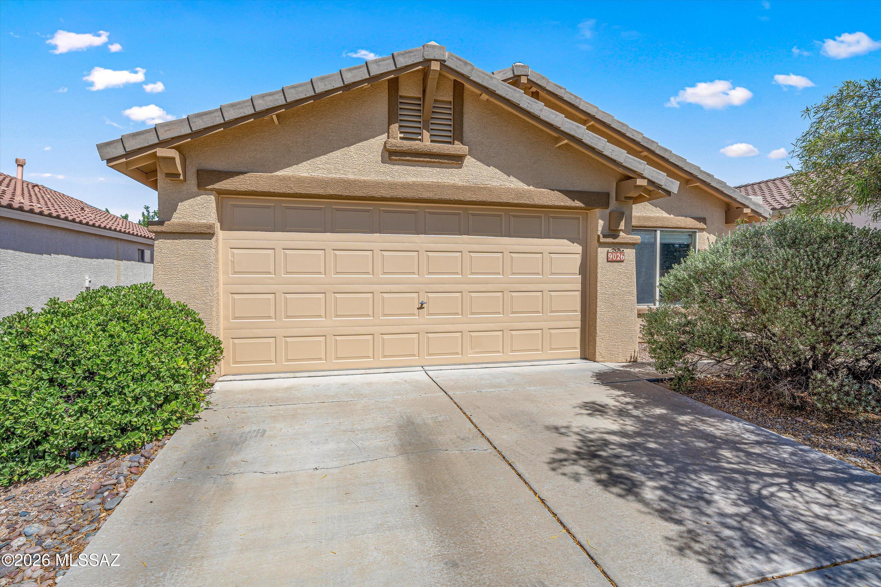 Great Opportunity!  Beautiful, professionally remodeled kitchen, gas range, Stainless appliances.  Refrigerator with ice/water in door and freezer on the bottom. Both baths updated.   Open floorplan with Ceramic tile and wood laminate, NO CARPET!   Large Primary Bedroom with walk-in closet that provides extra drawers, closet rods and shelves for easy organizing.  Mountain Views in 3 directions.  Two separate patios one with Flagstone.  There is a sun shade sail for that attaches from the patio cover to the back wall.  Great community facilities.  Convenient to I-10, The Loop, hiking trails, shopping and more.  Don't miss it!!