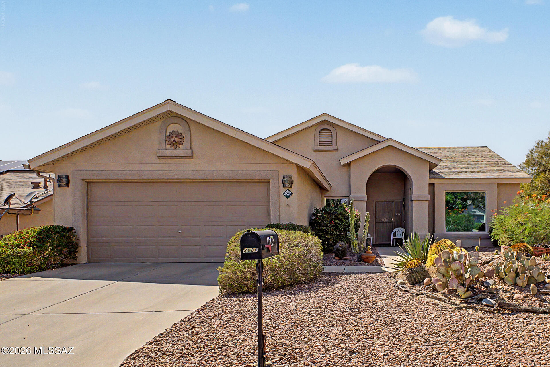 Mountain views, owned solar, and major upgrades make this 3-bedroom, 2-bathroom home a must-see! Enjoy peace of mind with solar installed in 2021, new windows in 2020, and a new A/C installed in 2026. Inside, you'll find spacious living areas with soaring vaulted ceilings, separate living and family rooms, wood-look flooring, carpet in all the right places, and neutral paint throughout. The kitchen features honey oak cabinetry, solid-surface countertops, built-in appliances, and a brand-new dishwasher. The primary suite offers dual sinks, a separate tub and shower, and a walk-in closet. Relax in the screened-in patio overlooking the low-maintenance backyard with a storage shed. Don't miss this move-in-ready gem!