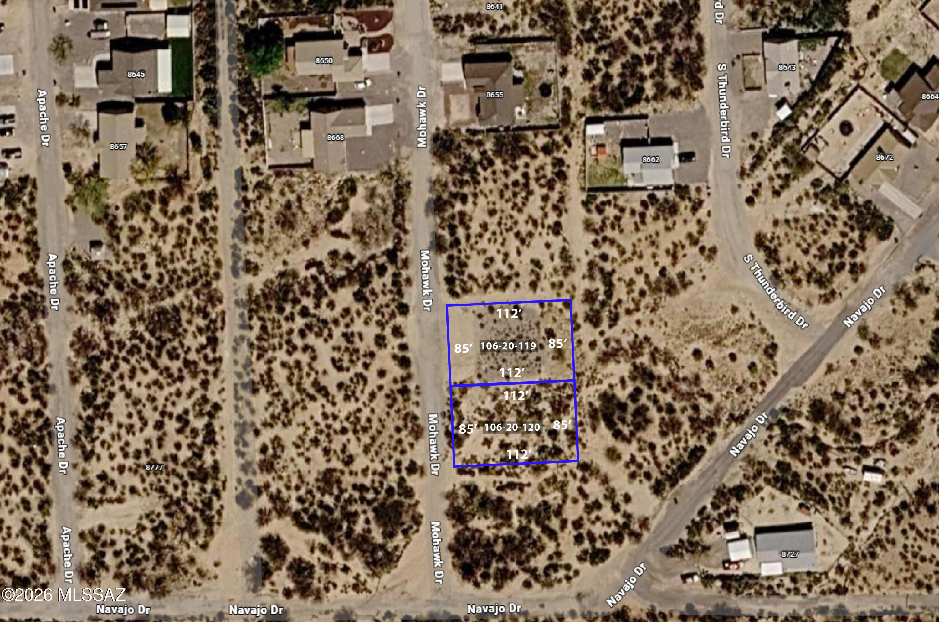 *** With a full-price offer for both parcels, the seller is willing to provide an incentive for the buyer to clear the land of any shrubbery, preparing it for development! ***

This property is situated in the Thunderbird Hills neighborhood on Mohawk Drive in Safford, AZ. The seller is offering two parcels of land, totaling 0.41acres, which consist of one parcel with 0.19 acres and a second adjacent parcel of 0.22 acres for a total of $33,800 for both parcels. The Seller strongly prefers to sell both parcels together. Conveniently located near Mt. Graham and Safford's amenities, these parcels can have access to essential utilities, including electricity, water & gas. This land offers potential for development. For more details and to explore the possibilities, please contact us today!
