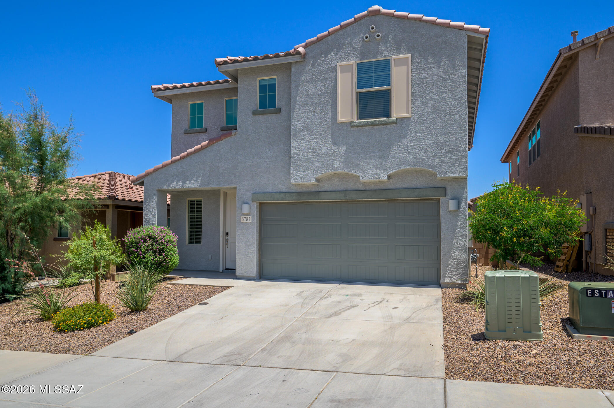 Large 4 bedroom 2.5 bath, 2384 square foot home in La Estancia.  Almost new home built in 2022 with an open and functional layout. Two stories with the master bedroom and laundry conveniently located on the first floor. Upstairs has three bedrooms and a loft, perfect for seperation. Well maintained and clean, this home is move in ready. Master planned community offers 2 swimming pools, parks, playgrounds and a splash pad.