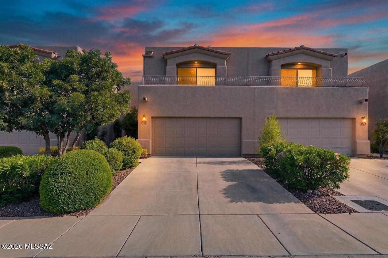 Amazing opportunity for updated 3 bed/3 full bath + den, 1,954 SqFt, 2004 built modern contemporary home with attached 372 SqFt 2 car finished garage, on low maintenance lot (HOA maintains all front landscaping!), omnipresent panoramic Catalina mountain views, in the desirable gated community of Plaza Bonita in East Tucson. Featuring N/S orientation, expansive concrete driveway, concrete sidewalks, guest parking. Inside enjoy soaring textured cathedral ceilings (no popcorn), energy efficient double pane windows, custom blinds, convenient downstairs bathroom, downstairs internal laundry room w/exhaust fan, brand new carpet April 2026, luxury plank and tile flooring, gas water heater, gas HVAC, Smart Nest digital thermostat, Sky lights X 4, Pex plumbing (no polybutene), recessed lighting, luminated ceiling fans, modern brushed nickel hardware and fixtures,  "Harry Potter" under stairs deep closet storage, ginormous great room with fantastic natural light, open concept kitchen with ample counter space, bar seating, crisp white painted modern kitchen cabinets, stainless steel appliance package, gas stove, new dishwasher 2026, built-in microwave, large sink w/garbage disposal under garden widow, stainless steel side by side LG ThinQ fridge, closet pantry, open to dining area and adjacent to great room, Illuminated grand stair case leads upstairs to 3 sizeable bedrooms (all with brand new carpet) including massive primary suite with private ensuite full bathroom complete with walk-in shower, separate soaking tub, executive height dual sink cultured marble vanity and cavernous walk-in closet, separated primary bonus room with endless possibilities, walk out thru energy efficient double pane slider to covered balcony for daily panoramic Catalina mountain views! Enjoy tranquil Tucson nights under your covered patio space, recently landscaped, low care backyard, surrounded by extended height block privacy walls. 
Affordable $79 HOA includes gated community security, common area maintenance, street maintenance and all front yard landscaping. Located in quiet East side location walking distance to Sahuaro High School, minutes away from groceries, shopping, restaurants, the Tanque Verde Wash and the Chuck Huckelberry Loop/ Rillito River Path a 136 mile multi-use connected paved path used for walking, running, biking and skating.
Call to make your appointment to view this affordable move in ready home today!!