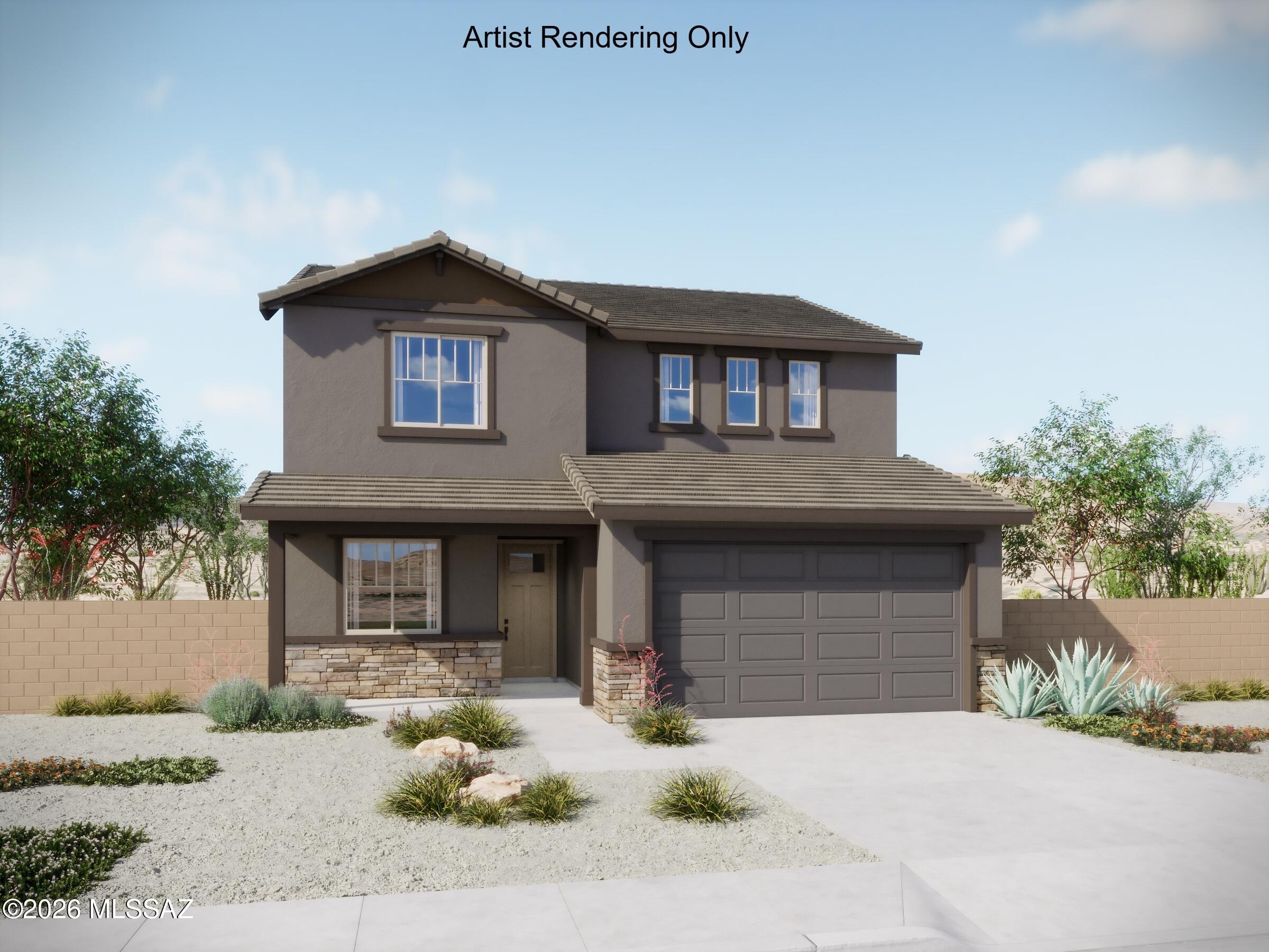 Sienna plan with Ranch elevation. Beautiful 2-story home has it all! This single-family gem boasts 4 bedrooms and 3 baths, with one bedroom and bath downstairs. Open Greatroom, dining & kitchen areas seamlessly connect as the central hub. The kitchen is a culinary haven with a spacious center island, gas range, quartz counters, and a walk-in pantry. Upstairs are two additional bedrooms, a versatile Loft, and Owner's Suite with oversized walk-in closet, walk-in shower, linen closet, and dual sinks. The welcoming covered front porch adds a touch of charm to this modern haven, making the Sienna plan a perfect blend of style and functionality. Includes Backyard Landscaping.
