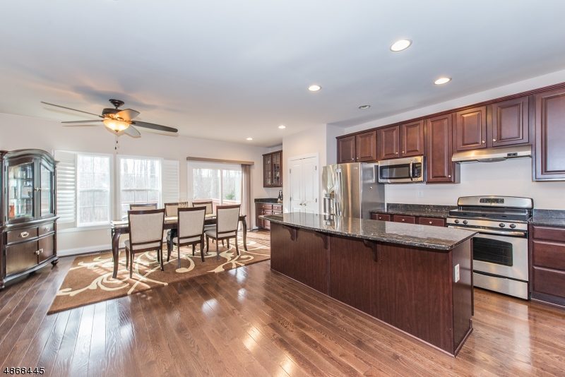 Beautiful end unit in sought after Morris Woods at Thomastown. Pride in ownership shows throughout this meticulously cared for home. Ground floor boasts foyer, 1/2 bath, huge family room with fireplace and sliding doors that lead out to a patio. Open concept first floor is the perfect place to entertain. Fantastic kitchen in heart of the room has ample places to sit at the granite 8ft island. All stainless steel appliances and custom cabinetry. LVR has Bose surround sound and beautiful crown molding. Windows all have plantation shutters. Move out to the deck and enjoy the wonderful space with great views. The second floor has three bedrooms two baths and laundry room. House is freshly painted and will appeal to the fussiest buyers. School choice option to Randolph or Roxbury.