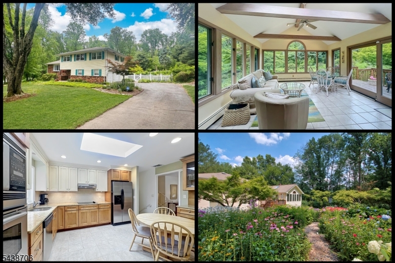 Nestled on a quiet street in sought-after Powder Mill Estates, this meticulously maintained 4-bedroom, 2.5-bath split-level home is a rare opportunity to own a truly special property. Lovingly cared for by its original owners, the home sits on a picturesque 1.69 acre wooded lot backing to 23 acres of preserved land, creating an exceptional sense of privacy and natural beauty. Spectacular perennial gardens cultivated over decades provide a colorful backdrop that changes beautifully with the seasons. Inside, over 2,600 square feet of living space features generous room sizes, hardwood flooring, a beautifully maintained eat-in kitchen with custom cabinetry, granite countertops, and stainless steel appliances, formal living and dining rooms, and a spacious ground-level family room. The highlight is the stunning heated and air-conditioned sunroom addition with walls of windows overlooking the breathtaking gardens and preserved woodland beyond. The primary suite offers a walk-in closet and private bath, while three additional bedrooms provide ample space for guests, a home office, or other flexible living needs. Enjoy outdoor entertaining on the deck and patio surrounded by mature landscaping and a serene natural setting rarely found in Parsippany. Located near shopping including Trader Joe's, Uncle Giuseppe's Marketplace, Wegmans, and popular dining destinations, while offering the tranquility of a private wooded retreat. A remarkable combination of privacy, nature, and location.