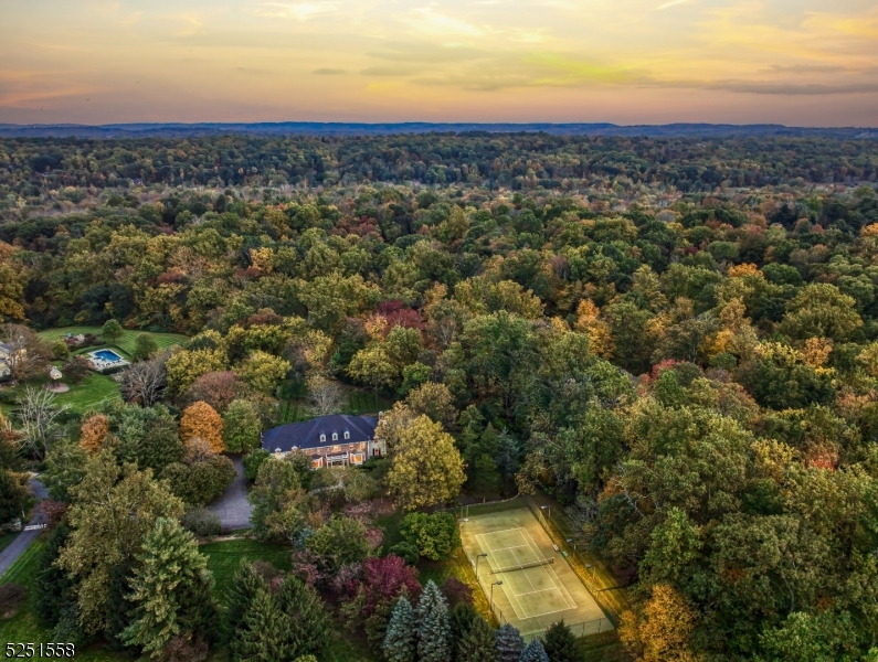 At the end of a quiet cul-de-sac is where you will find this incredible Colonial featuring luxurious amenities and privacy that will make you never want to leave. Once you enter the home you will be thrilled with a sun splashed floor plan and light filled rooms. This resort like property, on 5+ acres, professionally landscaped, offers a large, heated Pool, 4 season Spa surrounded by bluestone patio, a mahogany deck, and a lighted Tennis court.  This 16 room home includes 5 bedrooms, 5 full and 2 half baths. The Primary Suite offers a sitting room with gas fireplace, a 2 sided generous walk in closet, and spa like primary bath. 2 large bedrooms with en suite baths, 2 more large bedrooms with shared bath, cedar closet and a spacious laundry room complete the upper floor. The renovated kitchen has fantastic natural light and ample room to entertain, with views of the large, open backyard and pool, marble countertops, 2 inch Caeserstone Island, Sub Zero Fridge, stainless steel appliances, oak floors, and a bright , private dining area. Continuing the open flow is a coffered ceiling family room anchored by a stone gas fireplace, where huge triple windows frame the park like setting. A large walk out finished lower level is arranged with media, recreation, bar and exercise rooms, and spacious full bath. The mechanical systems include multi zoned natural gas heat, central ac, home security system, central vacuum. underground sprinklers, partial generator, private well and septic.