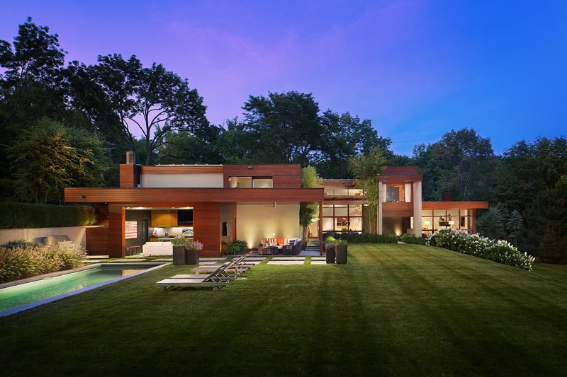 Award winning classic modern design to heighten outdoor living. Beautifully renovated & expanded 2008-12 by Brandes Maselli Architects . Three bright living levels. Pool, pool house, guest cottage. Rich natural materials. Western red cedar siding & cement stucco. Expansive windows/glass walls. Trellis covered patio. Quarter & rift-sawn white oak floors. Family room w/home theater, 360-degree rotating fp in 2-story LR. Renovated EIK, 1st-rate appliances. Distinctive master bath w/ teak & river rock surfaces. Dornbracht bath & kit fixtures. Large playroom/indoor putting green. Heated, saltwater pool. Pool house w/covered terrace, full kit, half bath, outdoor shower. Charming 2-BR guest cottage w/kit, laundry, bath. Full house generator. Deer Fencing. Considerable savings derived from solar generated energy. Bed/bath count.....Main house; 4 bdrms, 3 full baths and one half bath. Guest cottage; two bdrms, one full bath. Pool house half bath w/outdoor shower. NEW 6 BED SEPTIC SYSTEM..