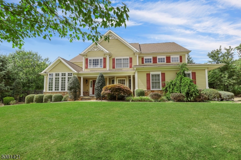 A well-built Colonial, with many custom features. Almost an acre of land on the cul-de-sac location. Prime neighborhood. The home is a perfect blend of charm and elegance. When entering the home, there is an open hallway with a 2-story entry foyer, beautiful molding & trim work. A fancy powder Rm.. Library with French door, Formal living Room with Cathedral ceiling. Through the columned archway is the formal dining room. The Great Rm. has a gas fireplace and built-in shelving. a set of French-style slider exit to the cozy porch. Gourmet Kitchen, with cherry-wood cabinetry, granite counters, and top-of-the-line appliances. The center island and bar counters. Breakfast area, a large window, where you can enjoy the backyard view and sunshine. A butler pantry. 1st floor guest bedroom, full bath, big laundry Rm.,& Mud Rm.. The Back stairwell leads to the 2nd floor, the wide hallway w/balcony overlooking the great room. Primary suite with tray ceiling, his-and-her walk-in closets, Bath with soaking tub, sep.Shower, double vanities, and dressing area. A junior suite w/bath. The Jack and Jill bedrooms have a full bath. Plenty of closet spaces. Home, built in 2007, is well-maintained. Poured concrete foundation, interior & exterior walls, and a French drain were built. Custom-built large back porch. Pro. landscaping, garden & tree lighting, Level lot with extensive stone work. Room for an in-ground pool.