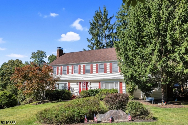 Spacious colonial with oversized rooms on beautiful corner lot in desirable Bennington Woods area.  School bus stops right on the corner in front of the home for peace of mind.  This home has so many positive attributes including hardwood flooring on 1st and 2nd floors, huge country eat-in kitchen with brick fireplace and stainless appliances including newer double wall oven and dishwasher, 2-story paneled library with fireplace, formal living and dining rooms, family room with vaulted ceiling and fireplace, entertainment sized deck overlooking open and fully fenced backyard with refurbished redwood play set, 4 comfortably sized bedrooms on 2nd floor, including primary suite with full bath and walk-in closet. Roof 10 years,  Full, clean, freshly painted unfinished basement adds to lifestyle possibilities, as well as tremendous storage capabilities.  Two car garage has newer doors, newly paved driveway in 2024, newer central air, 3 zone baseboard hot water heat, security system, 5 station central vac and so much more.  Minutes to Rts. 206 and 80, excellent Mt. Olive Schools. Quick closing possible.