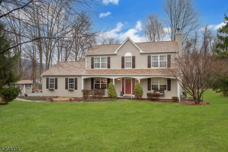 Fantastic light and bright Great Meadows colonial with easy access in minutes to Rt. 80!  Cul de sac location, immaculate home with eat-in granite kitchen, pantry and sliders to entertainment sized deck overlooking huge, usable yard. A spacious formal dining room, comfortable living room with wood burning fireplace, hardwood floors and built-in custom shelving, entry foyer and access to the attached 2 car garage with openers complete the first floor.  The upper level features newer carpeting, spacious primary ensuite with access to 4th bedroom which can be used for a nursery or home office. Two additional bedrooms and full bath complete the 2nd floor.  Mostly finished basement with storage closets adds to your entertainment and living space.  Pull down stairs for attic storage, outside storage shed and unfinished basement areas provide plenty of storage space. Additional money saving features and highlights include new HVAC in 2022, roof new in 2022, garage doors and openers newer, deck repainted in 2022, tiki bar included, all appliances included.  Convenient to Hackettstown shopping and dining, Centenary University, 1/2 hour to Pennsylvania ski resorts.