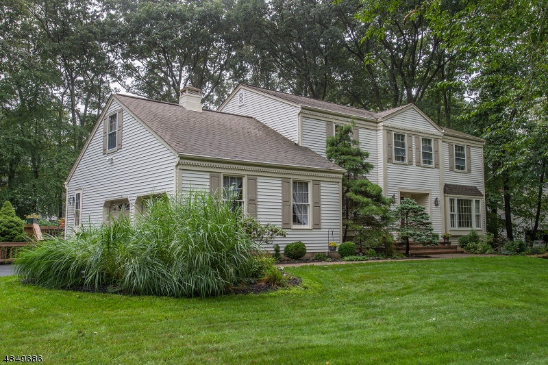 Beautifully updated kitchen & baths highlight this 4BR colonial on a pretty corner lot in desirable Nestling Woods. Kitchen boasts Maple Omega cabinets, granite, stainless, breakfst bar, large pantry, dining area with bay window. 2-stry FR with flr to ceiling brick fplc & sliding doors to huge deck.  Formal living & dining rooms each with custom moldings; wood & tile floors thruout; Master BR has walk-in closet and updated BA with walk-in shower; 3 sizeable secondary BRs including 2 with walk-thru closets with access to walk-in attic; updated 2nd floor BA & 1st floor powder rm.  Nicely landscaped .59ac with patio with electric hook-up, deck, garden-equip shed; paver walkway.  Side load 2 car garage with cupola. Public utilities. Short walk to Elem school, playground. Top Rated West Morris School district.