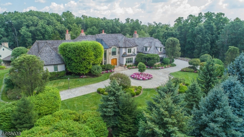 Meticulously designed and gated country estate offers 7 bedrooms - 5 bedrooms in the main home and 2 in the carriage/pool house in a resort like setting. Please note the twp assesses prop. yearly Fieldstone/masonary stucco main house,  five-bay heated garage, offers a first floor master suite that opens to a slate terrace & two luxurious his/her bathrooms. State-of-the-art country kitchen features a breakfast banquette, river rock fp & hand hewn beams. Second floor showcases a playroom/entertainment suite with kitchenette. Lower level offers complete entertainment, gym, custom bar & wine room, full gym, integrated media/golf simulator room. A 200-year-old renovated barn serves as guest /pool house, with full outdoor kitchen & custom pool. Enjoy outdoor bocce, horseshoe, fire pit/fireplace.