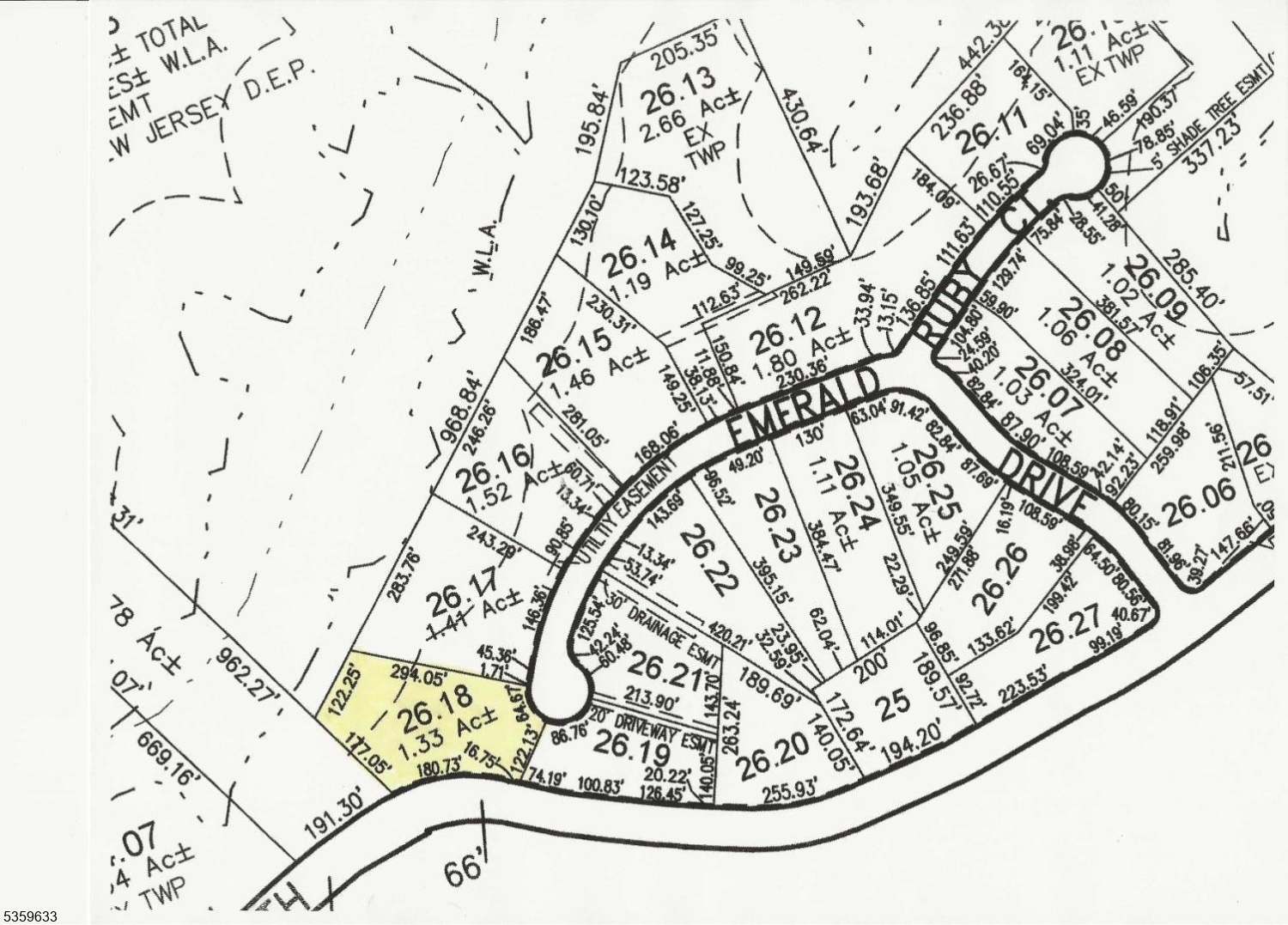 1.33 acre residential building lot at Emerald Estates in Hardyston.  Great opportunity to own a homesite and build your dream home in a subdivision located across the street from the Hardyston Middle School and the Hardyston municipal complex which offers a walking path, ball fields and playground.  This homesite is located at the end of a cul-de-sac and surrounded by newer existing homes and other new homes currently being built.  The property is serviced by natural gas, underground electric, well water and septic plans which are approved.