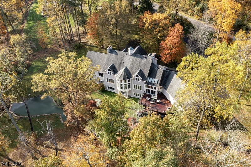 Fabulous custom-built estate features 4 ensuite bedrooms - one ensuite on the 1st floor, 3 ensuites on the 2nd floor & 2 additional bonus/bedroom options & 2 full baths on the ground floor, creating incredible versatility! Set on over 6 breathtaking, private acres, this exceptional 7,000+ sq/ft home blends timeless craftsmanship w/ modern updates & refined luxury. These flexible living spaces are designed for both grand entertaining & everyday comfort. Four fireplaces, 2-story ceilings, French doors & floor to ceiling windows create warmth & architectural character throughout. The large, updated kitchen showcases high-end appliances & finishes while 4 beautifully renovated baths provide spa-like retreats. Other special features of the 1st floor include a beautiful butler's pantry & breakfast room, a game room, handsome office & bonus room leading to the 1st floor ensuite. Upstairs, the luxurious primary suite is a private sanctuary w/ its own fireplace, large sitting room & an updated bath designed for relaxation. The finished walkout ground floor expands the living space & versatility w/ a large recreation area, 2 additional bonus rooms, 2 full baths, a kitchenette, wine cellar & exercise room ideal for guests, extended living or recreation. Outdoor living is equally impressive w/ a large Ipe deck overlooking the serene property, mature trees & peaceful water views. This remarkable estate offers privacy, elegance & unparalleled flexibility in a truly stunning setting.