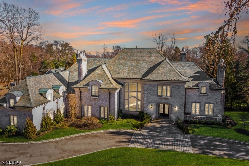 Nestled within the esteemed gates of Llewellyn Park, 14 miles from the vibrant heart of NYC, this French country-inspired estate stands as a masterpiece of timeless elegance. Every detail, from the opulent marble floors to the ethereal hand-blown glass fixtures & the majestic onyx columns adorning the dining room entrance, speaks of unparalleled craftsmanship & architectural grace. With 6 beds, 6 full baths & 3 half baths, it boasts a wealth of space & amenities. An elevator ensures effortless access to every level, while the 3-car garage exemplifies convenience & security. The primary suite on the 2nd level is a haven of opulence. It features a private sitting room graced by a comforting fireplace & a well-appointed wet bar. Flanking this sanctuary are 2 luxurious marbled bathrooms & expansive walk-in closets. On the lower level, the in-law suite, complete with a private entrance, caters to guests with grace & privacy. A well-equipped gym provides space for fitness enthusiasts, while a spacious recreation room adorned with oak & natural stone walls opens onto a lower-level patio, seamlessly merging indoor & outdoor living. The outdoor landscape is a paradise of its own, set on 2.28 meticulously landscaped acres. Mature trees frame the serene backdrop, leading to natural stone patios that encompass an inviting in-ground pool. An elegant cabana, featuring showers, an outdoor kitchen & charming gazebo, sets the stage for al-fresco gatherings & entertainment under the open sky.