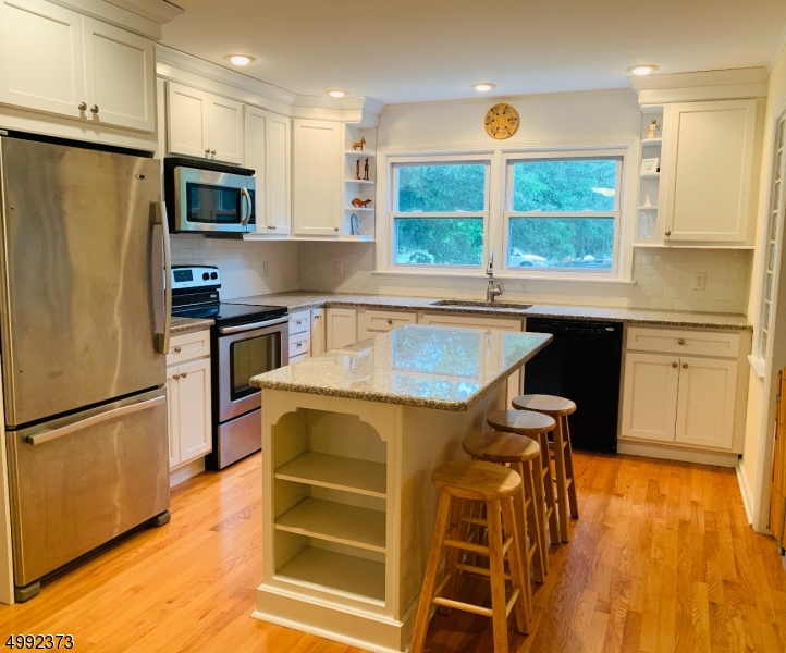 This lovely spacious 4 Bedroom Cape Cod has been updated while preserving its original charm. Gorgeous white kitchen w/ granite countertops, SS Appliances, and center island. Beautiful HW floors. Large formal dining room and formal living room, perfect for entertaining. First floor family room is great for relaxing w/ wood burning fireplace. Features a walkout full basement w/ kitchen and Rec Room w/ 2nd woodburning fireplace. Possible mother-in-law suite or home office. 2nd floor Master Bedroom Suite with huge sitting room attached, which could also be used as an additional bedroom. Newer Roof in 2019. 2 car detached garage and additional circular driveway. Private backyard backs up to forest conservation. Blue Ribbon schools. Easy commute to Rt 94 and Rt 206 and close to shopping.