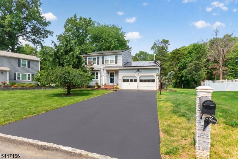 Welcome to this well-maintained Colonial nestled on a quiet cul-de-sac in the highly desirable Hillsborough Township of Somerset County. Situated on over a quarter-acre lot, this inviting home offers 3 bedrooms, 2.5 bathrooms, and a spacious layout designed for comfortable everyday living.The main level features a bright eat-in kitchen, formal dining room, inviting living room, cozy family room, convenient first-floor laundry, and a powder room. Upstairs, you'll find three nice sized bedrooms, with the main bedroom provided with a private full bath, along with an additional full bathroom just down the hallway.The partially finished basement provides flexible space for a recreation room, home office, gym, or playroom, while still offering ample storage.Additional highlights include a two-car attached garage, solar panels for enhanced energy efficiency and potential utility savings, and a private backyard with plenty of room for outdoor entertaining, gardening, or relaxing.Located in the highly regarded Hillsborough Township School District and conveniently close to parks, shopping, dining, and major commuter routes, this charming Colonial offers the perfect combination of comfort, functionality, and an exceptional location. Schedule your private showing today!